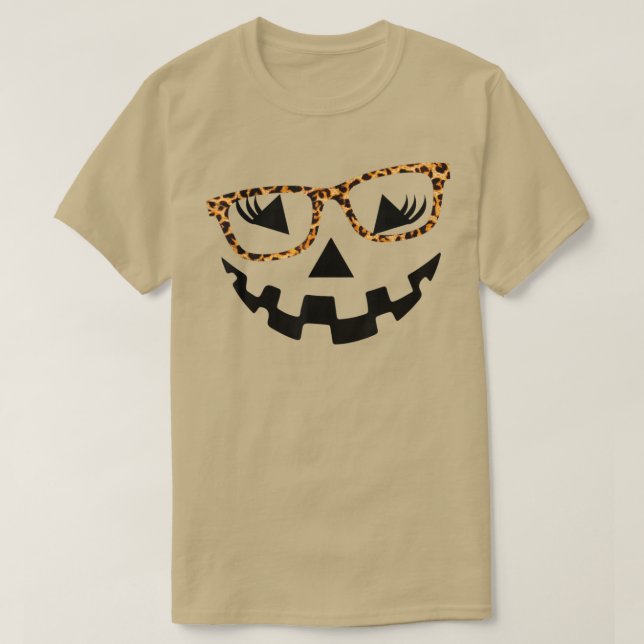 Leopard JackOLantern Ansikte glasse Pumpkin Eyelas T Shirt (Design framsida)