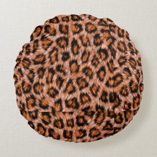Leopard Jaguar Cat Brown Päls Mönster-24609 Rund Kudde