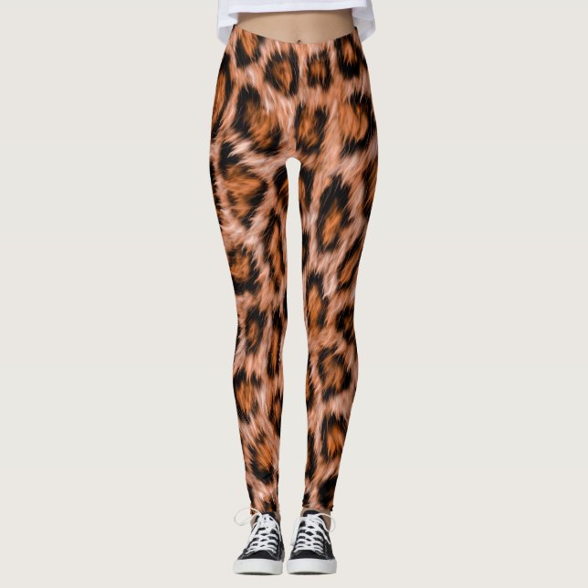 Leopard Jaguar Katt Brun Päls Mönster Leggings (Framsida)