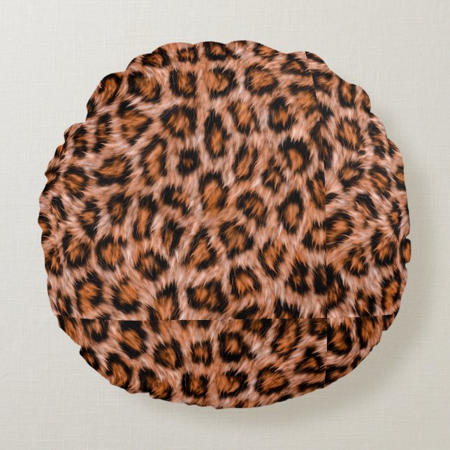 Leopard Jaguar Katt Brun Päls Mönster Rund Kudde (Framsidan)