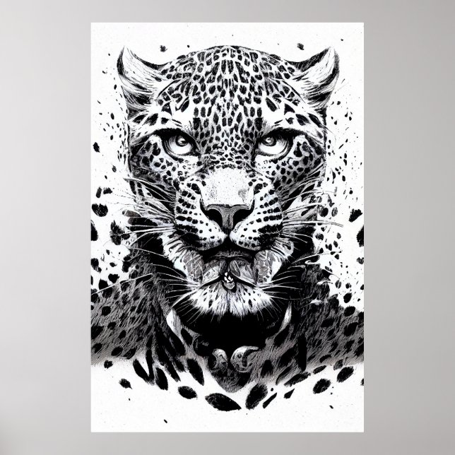 Leopard Jaguar Vild Nature Illustration Line Epic Poster (Framsidan)