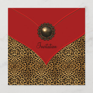Leopard Jewel Röd Festlig Fest Inbjudningar