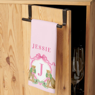 Leopard Jul Crest Monogram Med Namn Kökshandduk