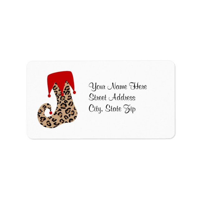 Leopard Jul Helgdag Stocking Address Label Adressetikett (Framsidan)