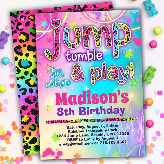 Leopard Jump Tumble & Play Birthday Inbjudningar (Skapare uppladdad)