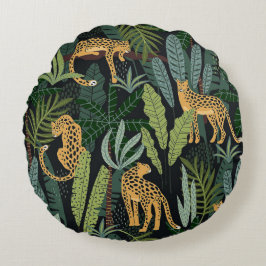 Leopard Jungle Forest Illustration Art Seamless Rund Kudde