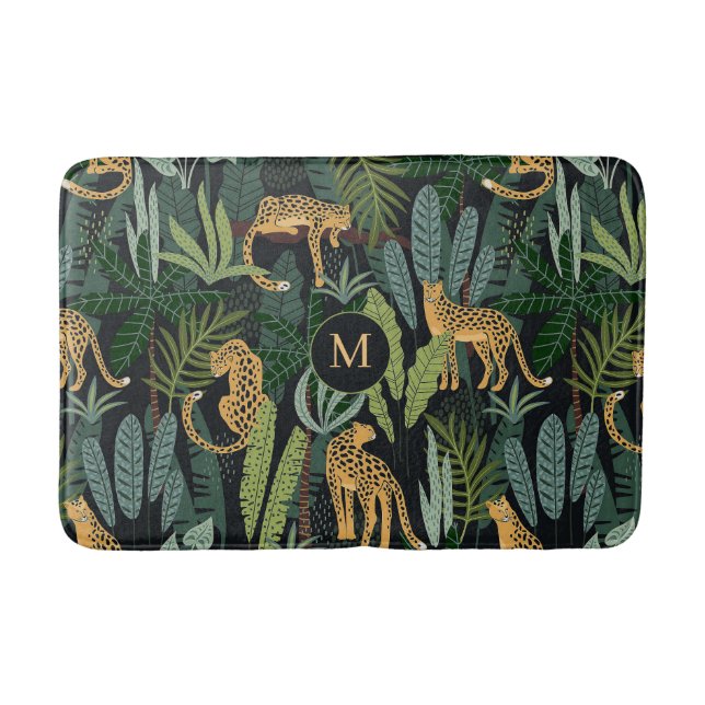 Leopard Jungle Forest Illustration Seamless Patter Badrumsmatta (Framsidan)