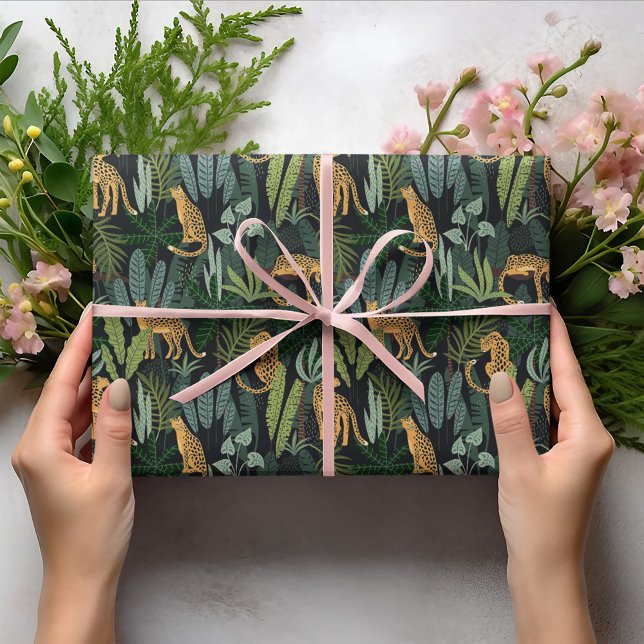 Leopard Jungle Forest Illustration Seamless Presentpapper (Skapare uppladdad)