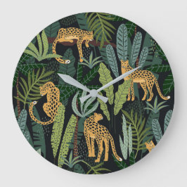 Leopard Jungle Forest Illustration Seamless Stor Klocka