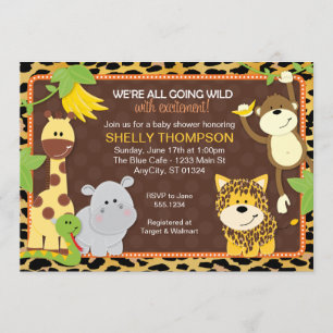 Leopard Jungle Friends Orange Baby Shower Invitati Inbjudningar