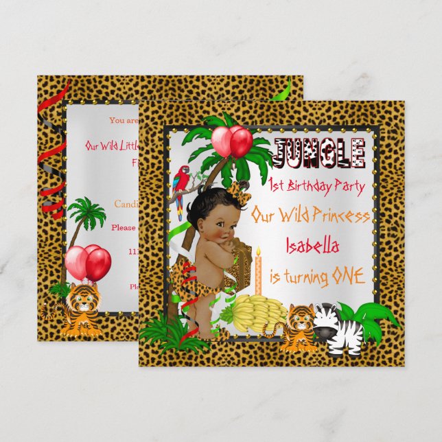 Leopard Jungle Safari-Vilden Inbjudningar (Fram/baksida)