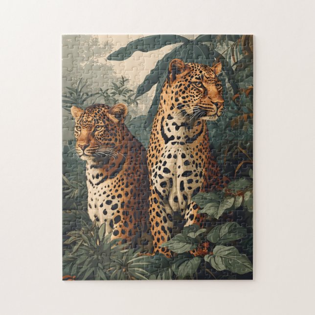 Leopard Jungle: Vintage Postcard Pussel (Vertikal)