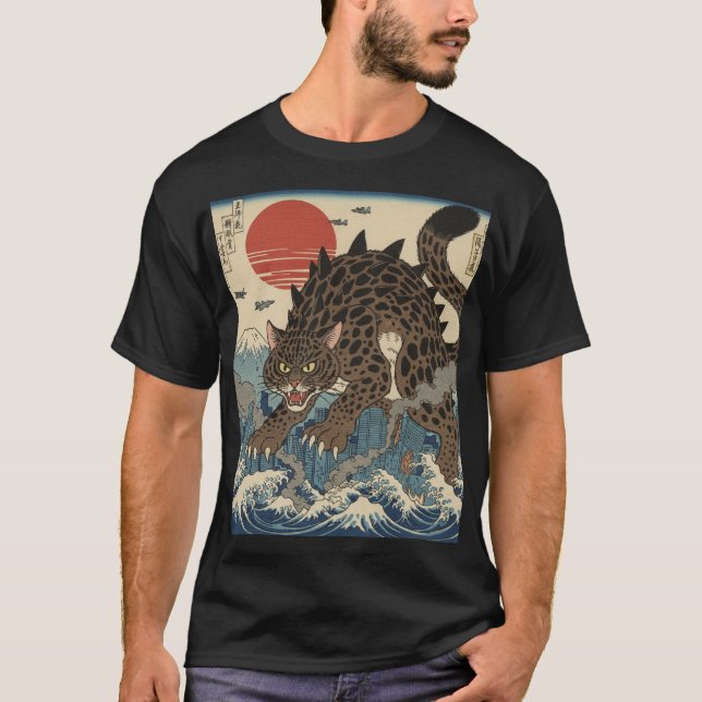 Leopard Kaiju Ukiyo-e Wave T Shirt (Framsida)