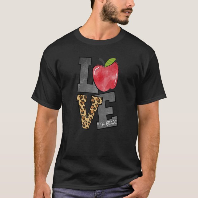 Leopard Kärlek 4:e Klass-läraren Student tillbaka  T Shirt (Framsida)