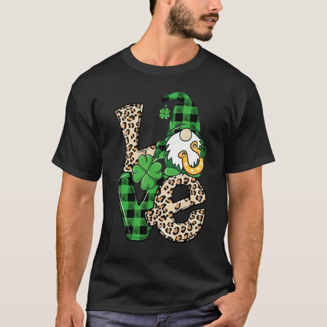 Leopard Kärlek Gnome Lucky Shamrock St patrick's d T Shirt (Framsida)