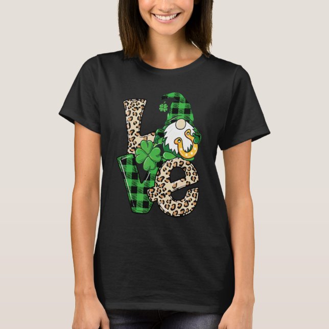 Leopard Kärlek Gnome Lucky Shamrock St patrick's d T Shirt (Framsida)