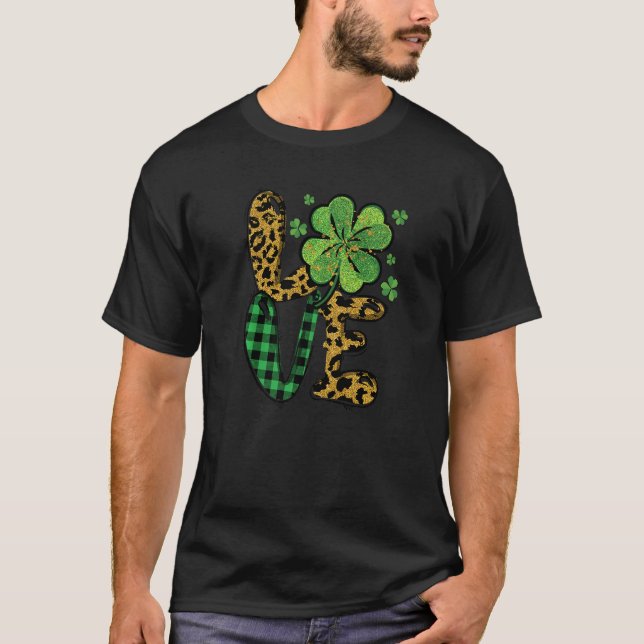 Leopard Kärlek Lucky Shamrock C Irish St Patrick D T Shirt (Framsida)