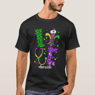 Leopard Kärlek Nurse Life SCrub Nursing Mardi Gras T Shirt