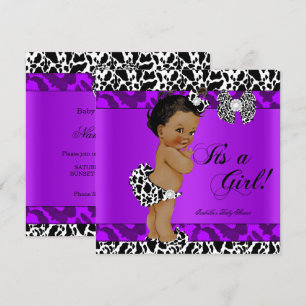 Leopard Ko Purple Flicka Bebis Badrumsfest Etnisk Inbjudningar