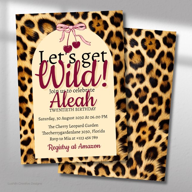 Leopard Körsbär Rosa Slinga Födelsedag Söt & Glam Inbjudningar (Skapare uppladdad)