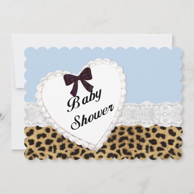 Leopard Lace Heart Baby Shower Inbjudan (Framsida)