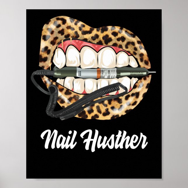 Leopard Läppar med Nail Technician Drill Coola Nag Poster (Framsidan)