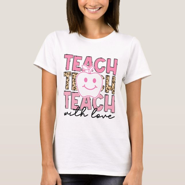 Leopard Lärare Tacksamhet Lär Med Kärlek Lär T Shirt (Framsida)