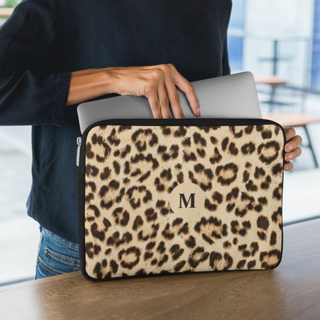 Leopard Leather Print Mönster Monogram Laptop Fodral (Skapare uppladdad)