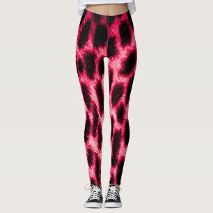 Leopard Leather: Red-Black Struktur. Leggings