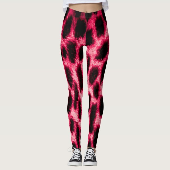 Leopard Leather: Red-Black Struktur. Leggings (Framsida)