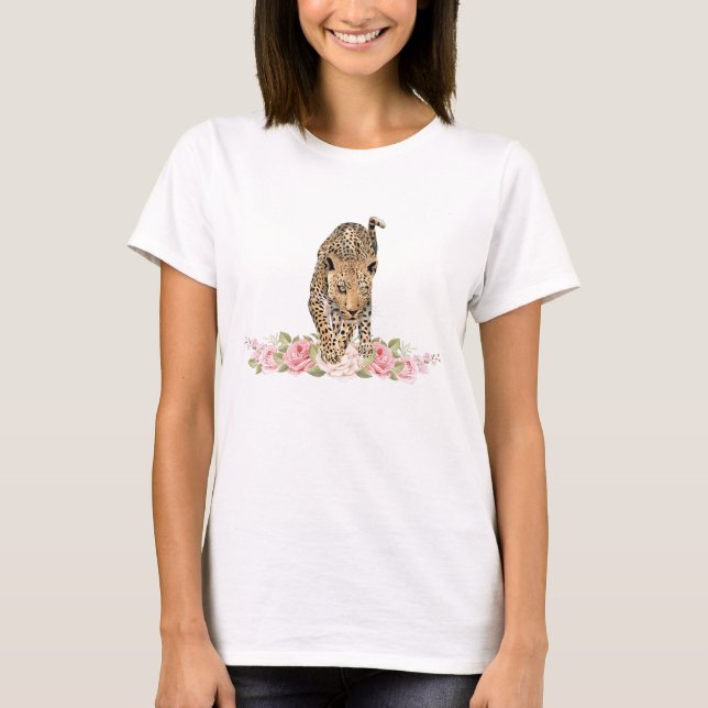 Leopard, Leopard Ro, Leopard Flower T-Shirt (Framsida)