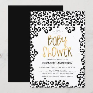 Leopard lilla Vild en safari Guld Baby Shower Inbjudningar