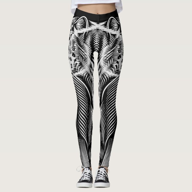 Leopard Line Flow – Konstnärlig svart-vit Leggings (Framsida)