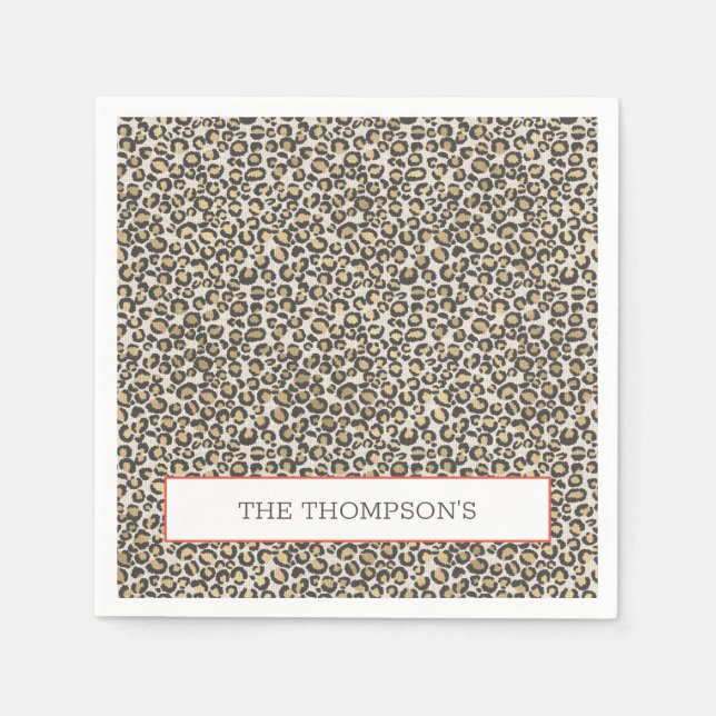 Leopard Linen Monogram Chic Safari Animal Print Pappersservett (Framsidan)