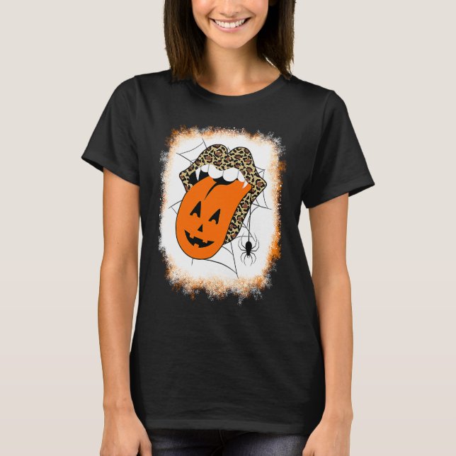 Leopard Lips Halloween Lips Vampire Mouth Pumpkin  T Shirt (Framsida)