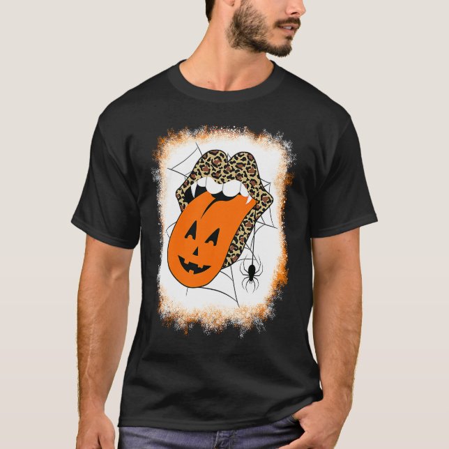 Leopard Lips Halloween Lips Vampire Mouth Pumpkin  T Shirt (Framsida)