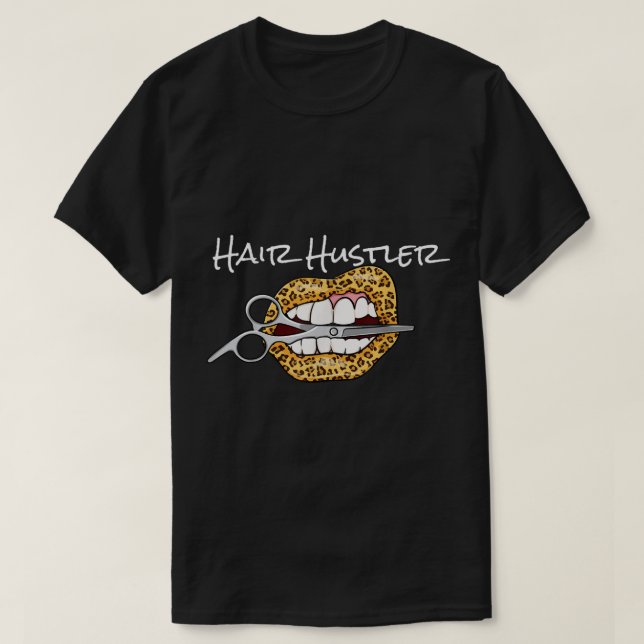 Leopard Lips With Scissors Cool Hairdresser Hair H T Shirt (Design framsida)