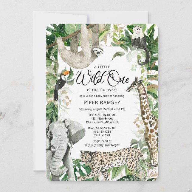 Leopard Little Vild en Safari Baby Shower Inbjudningar (Framsida)