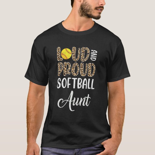 Leopard Loud Proud American Softball Aunt Family T Shirt (Framsida)