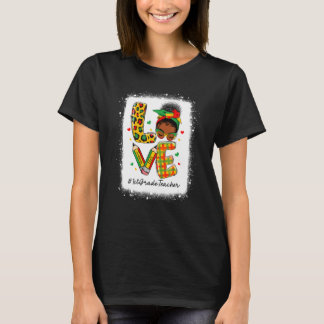 Leopard Love 1st Grade Teacher Messy Bun Juneteent T Shirt