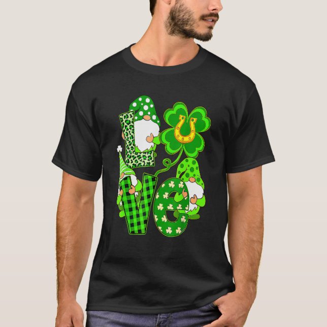 Leopard Love Three Gnomes Lucky Shamrock St Patric T Shirt (Framsida)