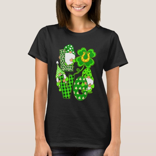 Leopard Love Three Gnomes Lucky Shamrock St Patric T Shirt (Framsida)