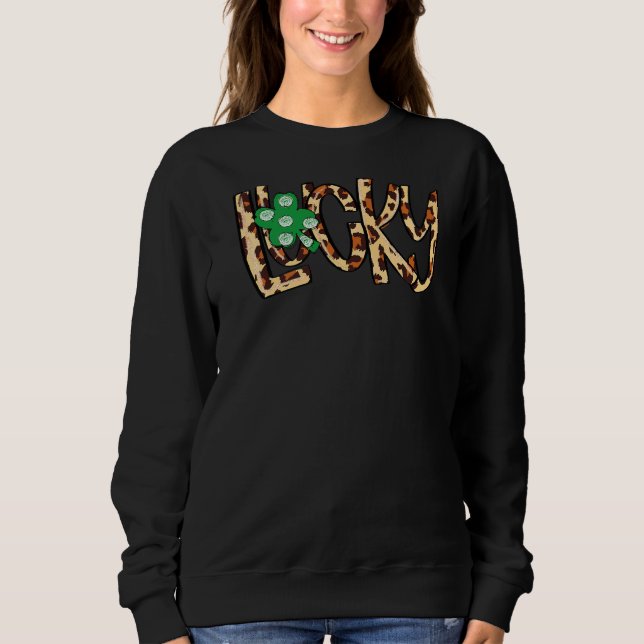 Leopard Lucky med Shamrock Irish C St Patrick Day T Shirt (Framsida)