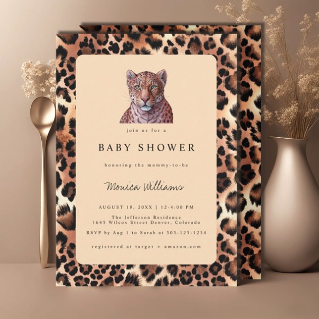 Leopard Luxury Lejon Tiger Wool Mönster Baby Showe Inbjudningar (Skapare uppladdad)