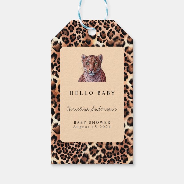 Leopard Luxury Lejon Tiger Wool Mönster Baby Showe Presentetikett (Framsidan)