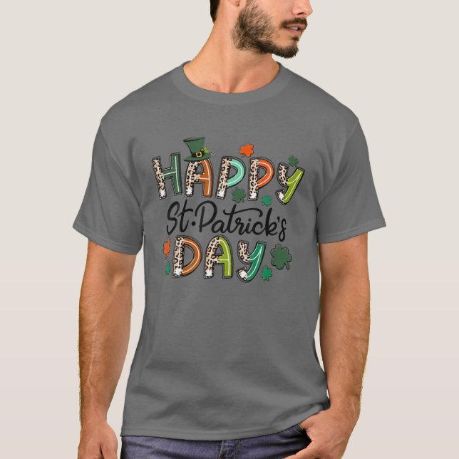 Leopard Lycklig St. Patrick's Day Leprechaun Hat S T Shirt (Framsida)