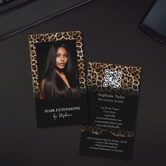 Leopard Lyx Frisör Hårförlängningar Peruk Foto Visitkort (Leopard Luxury Hair Stylist Extensions Wig Photo Business Card)