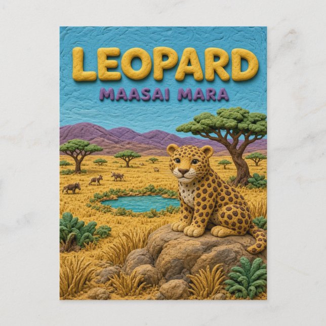 Leopard Maasai Mara Modern KlayKoo Vykort (Framsida)
