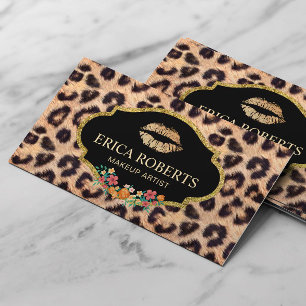 Leopard Makeup Artist Modern Guld Läppar Salon Visitkort