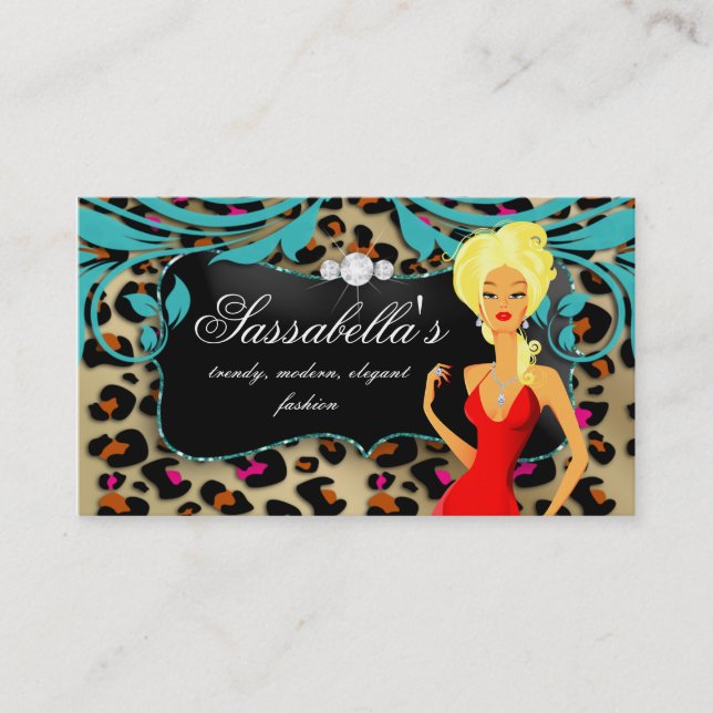 Leopard Makeup Jewelry Mode Blonde Visitkort (Framsida)